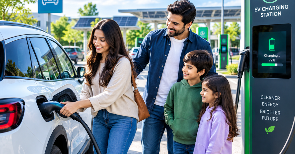 Electric vehicle charging at a public station